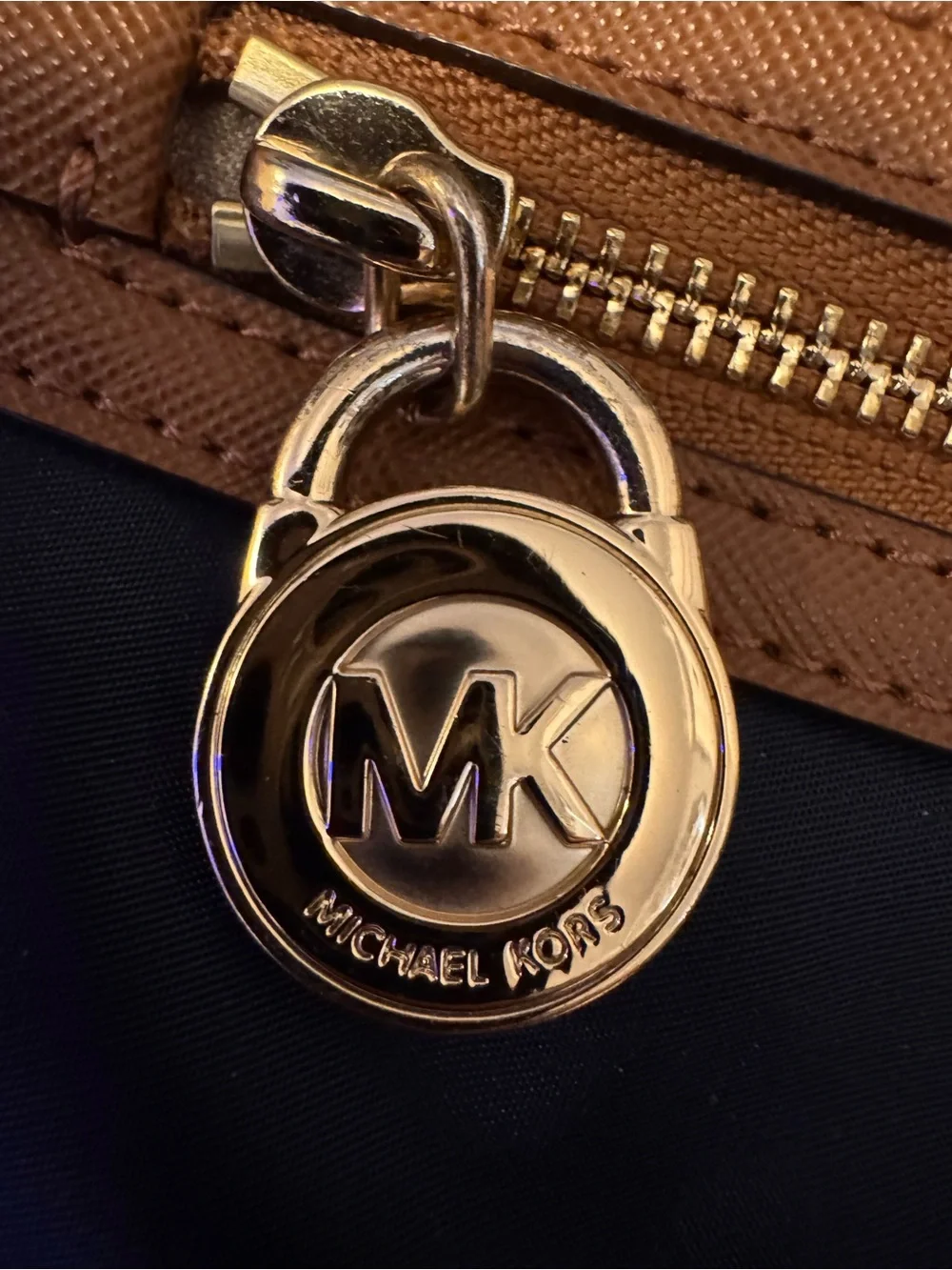 MICHAEL KORS Navy and Tan Crossbody Shoulder Bag